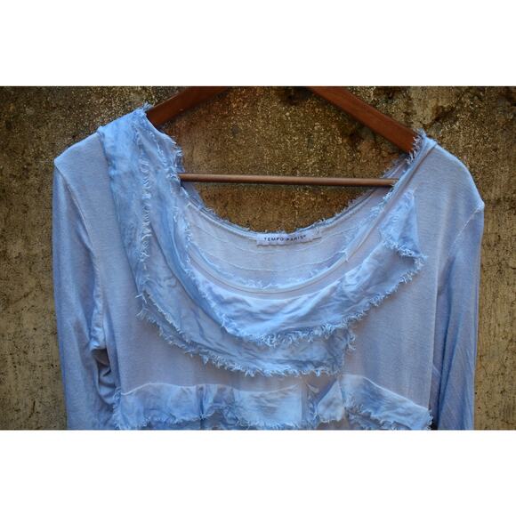Tempo Paris Light Blue Layered Fringe Hem Tunic Dress Women’s Size L - Picture 2 of 3